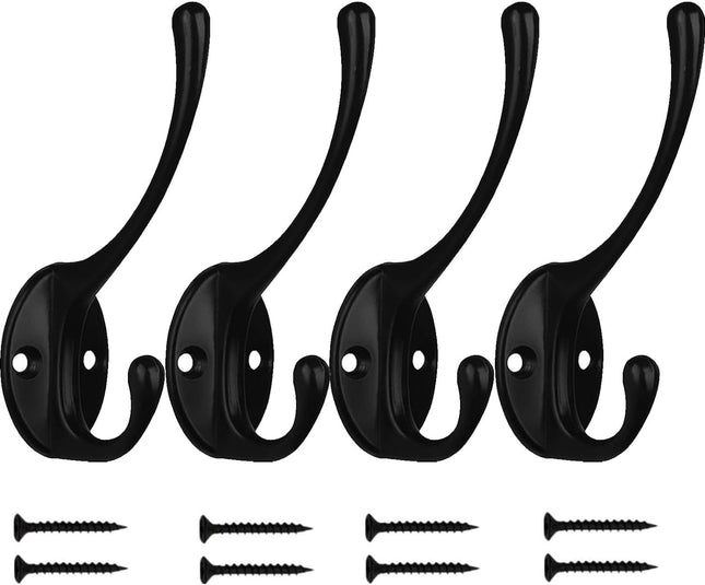 4PCS Heavy Duty Coat Hooks – Wall Mounted Black Towel Hooks for Coats & Handbags