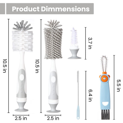 5-in-1 Baby Bottle Cleaner Set – Brush, Cap, Straw & Nipple Brushes, BPA-Free