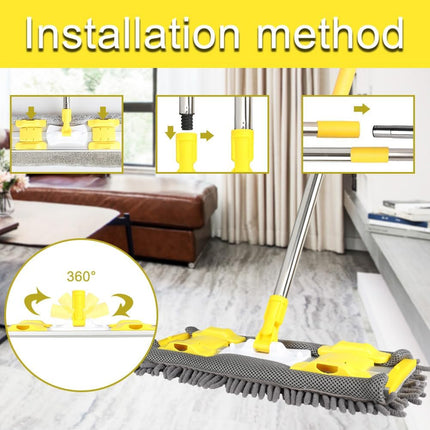Flat Dust Mop with Microfiber & Chenille Pads – Wet & Dry, Adjustable Handle