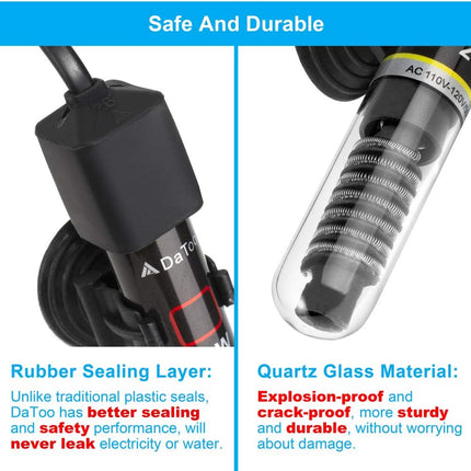 DaToo Mini Aquarium Heater 25W for 1-5 Gallon Fish Tanks with Free Thermometer Sticker