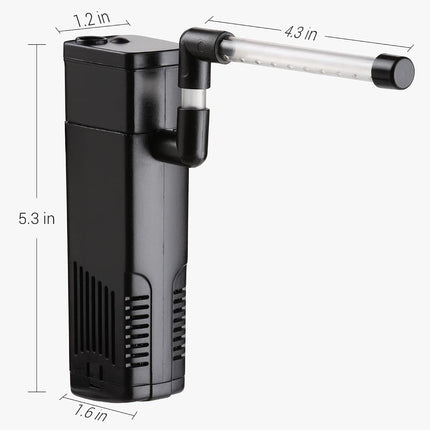 40 GPH Internal Aquarium Filter for Fish Tanks up to 5 Gallons, Dual Outlet