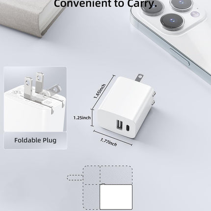 2-Pack 20W USB-C Dual-Port Fast Wall Charger – Foldable Plug for iPhone & Samsung
