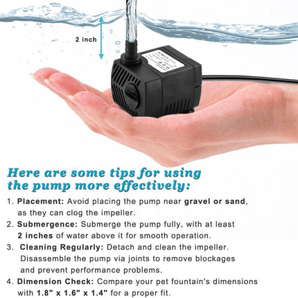 5W Mini Submersible Water Pump 90 GPH, Adjustable Fountain Pump Aquariums and Ponds