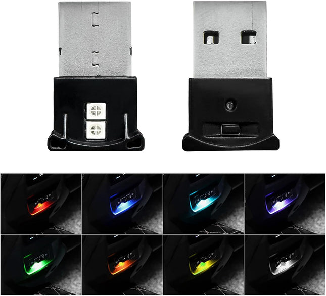 2 PCS Mini USB LED Lights – 8 RGB Colors, Adjustable Brightness for Car & Home Decor