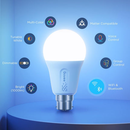 Smart A19 LED Light Bulbs 2-Pack, 75W 1000LM RGBWW E26 Color Changing, Matter