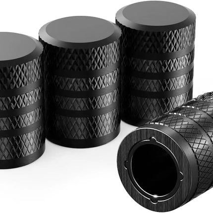 4-Piece Black Tire Valve Stem Caps – Aluminum, Corrosion-Resistant, Universal Fit