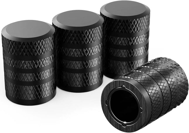4-Piece Black Tire Valve Stem Caps – Aluminum, Corrosion-Resistant, Universal Fit