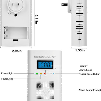 Combination Carbon Monoxide & Gas Detector with Digital Display for Home