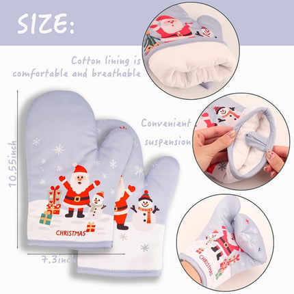 1 Pair Christmas Oven Mitts – Santa & Snowman Kitchen Gloves for Baking, Cooking, and Grilling