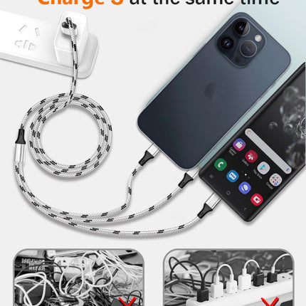 3-Pack 5ft Multi Charging Cable – 3-in-1 USB Type-C & Micro USB Nylon Braided