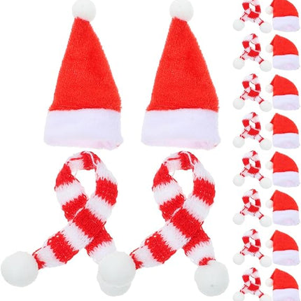 20pcs Mini Knit Santa Hat & Scarf Set – Xmas Bottle, Cup & Doll Craft Decorations
