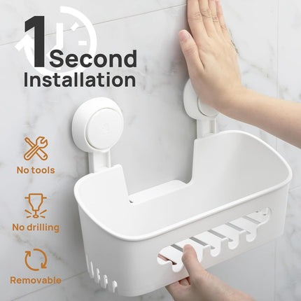 Shower Caddy with Suction Cup – Removable Waterproof Bathroom Shelf, White
