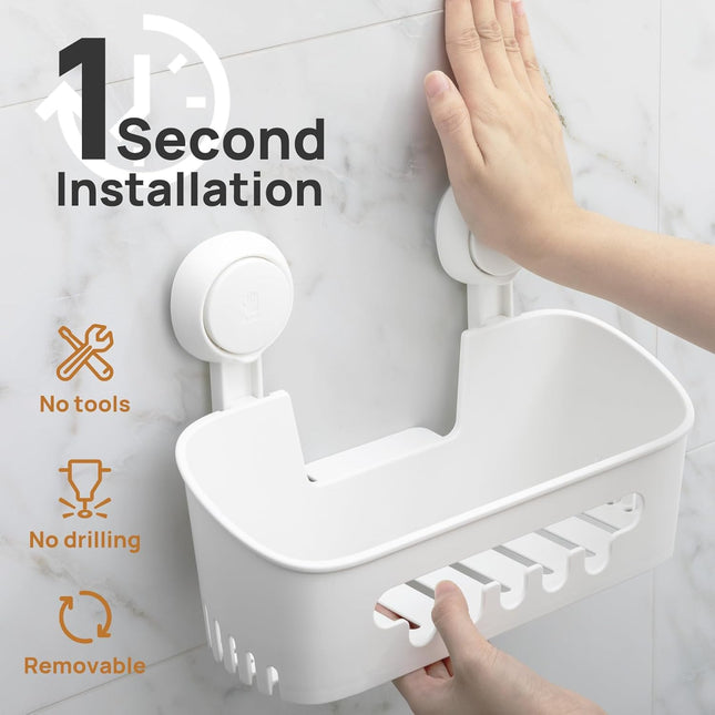 Shower Caddy with Suction Cup – Removable Waterproof Bathroom Shelf, White