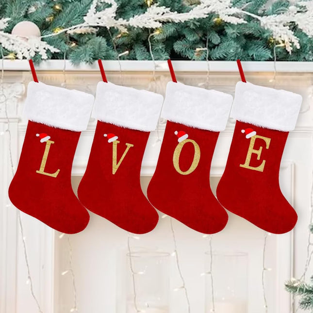 4-Pack Christmas Stockings – Large Xmas Stockings with Love Letters & Winter Santa Hat Decorations