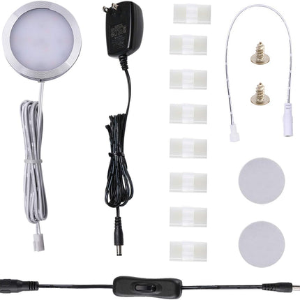 12V LED Under Cabinet Puck Light – Plug-In with Manual Switch, Daylight White