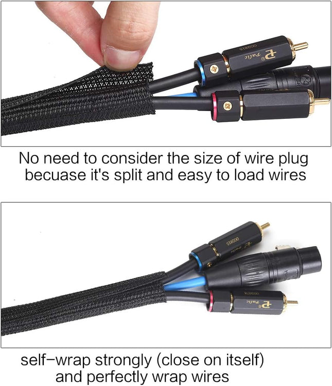 10ft 1/2" Cord Protector – Split Cable Sleeve for USB, Power, Audio & Video Cords