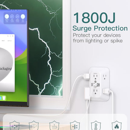6-Outlet Surge Protector with 4 USB Ports (2 USB-C) – 1800J Power Strip