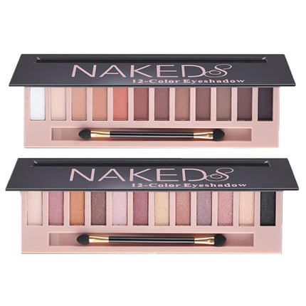 2 Pack 12 Color Nude Eyeshadow Palette, Matte Shimmer Glitter, Waterproof Makeup