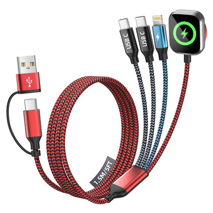 4-in-2 Multi Charging Cable – Dual Type-C iPhone & iWatch Charger for Travel & Camping