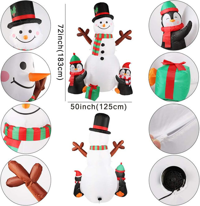 6ft Outdoor Inflatable Christmas Decorations – Snowman & Penguin with LEDs