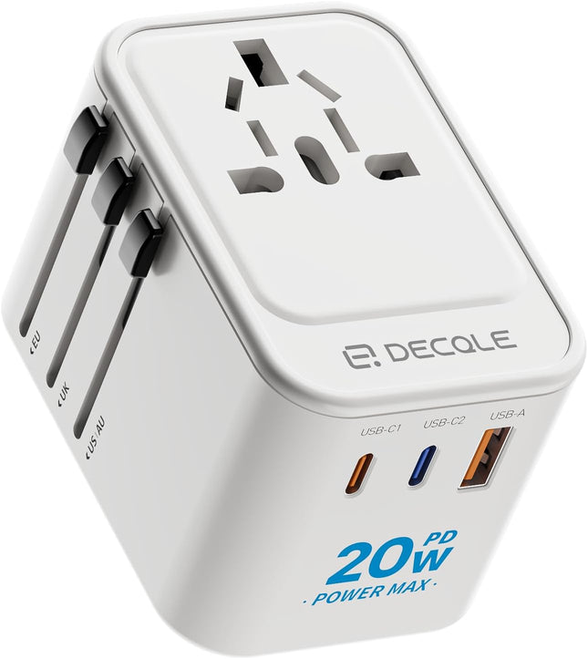 Portable Universal Travel Adapter – USB-C 20W PD & USB-A for Worldwide Use