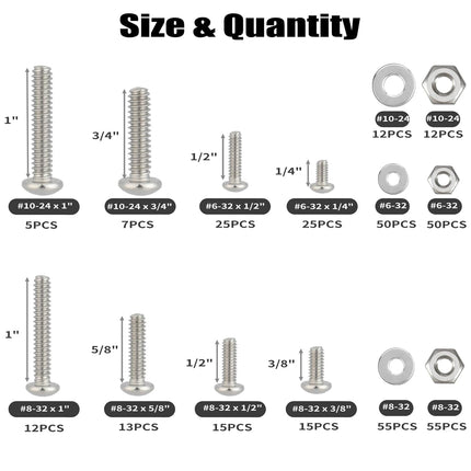 351Pcs Machine Screws, Nuts & Bolts Assortment Kit – #6-32, #8-32, #10-24, Stainless Steel