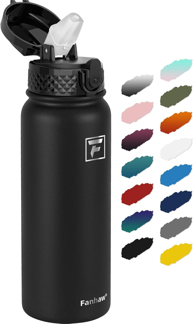 20oz Stainless Steel Insulated Water Bottle – Leakproof, Straw Lid, Black