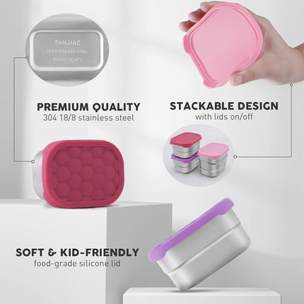 8oz Stainless Steel Snack Containers – Leakproof with Silicone Lids, Kids