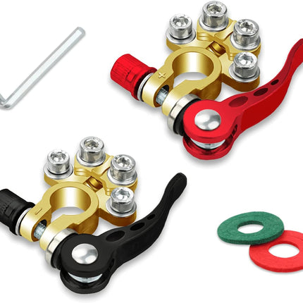 2PCS Battery Terminal Connectors – 4 Way Quick Release for SAE/JIS Type A Posts