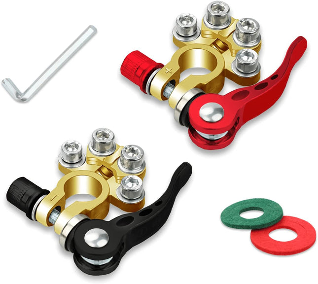 2PCS Battery Terminal Connectors – 4 Way Quick Release for SAE/JIS Type A Posts