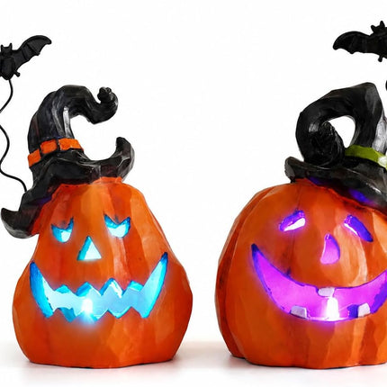2-Piece Halloween Resin Pumpkin Decor Set, Woodcarved-Style Fall Home & Garden Decor