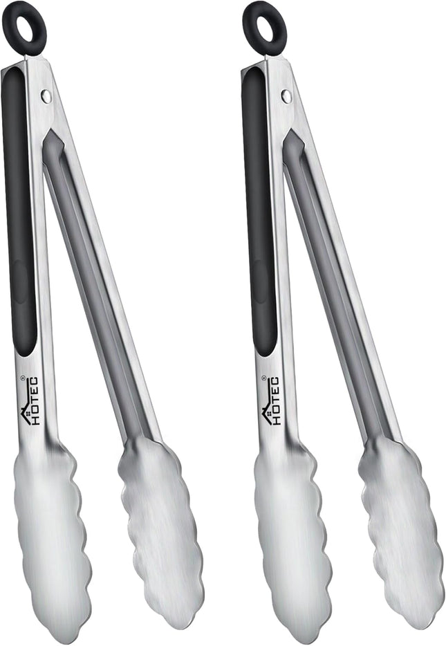 2 Pack 9 Inch Stainless Steel Food Tongs Locking Non Slip Grip BBQ Grill