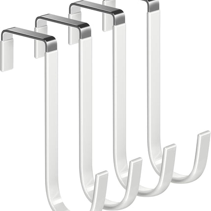 4 Pack Over Door Hooks White Rubber Coated Hangers for Towels and Coats