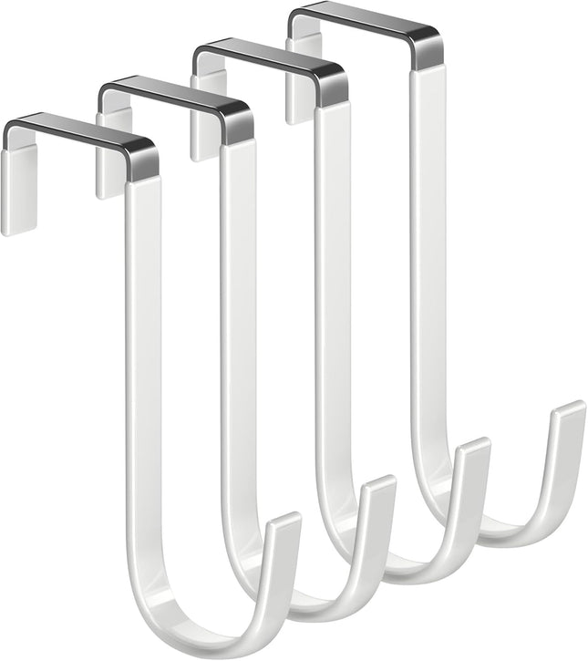 4 Pack Over Door Hooks White Rubber Coated Hangers for Towels and Coats