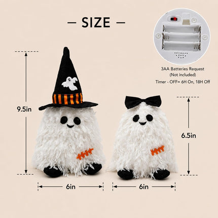 2-Pack Lighted Halloween Ghost Figurines, Battery-Operated Mantel & Shelf Decor