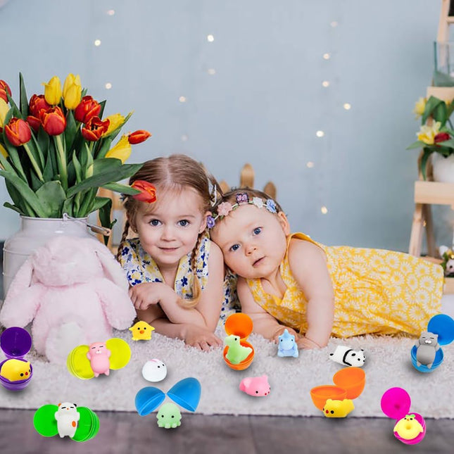 28PCS Easter Eggs + 28PCS Mochi Squishy Toys – Animal Squishies for Kids & Party Favors