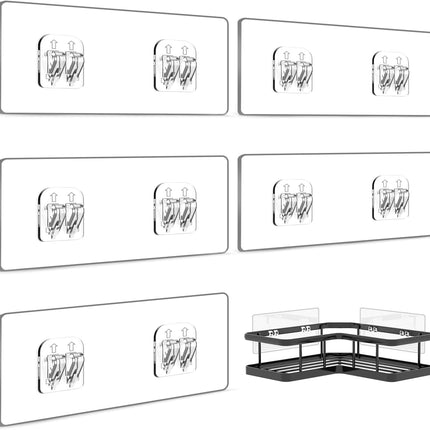 5-Pack Transparent Shower Caddy Adhesive Strips, No Drill Hooks for Bath Storage
