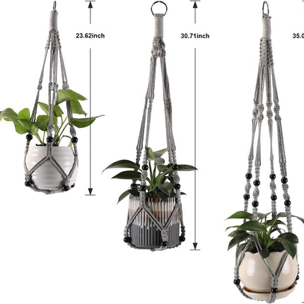 3 Pack Macrame Plant Hanger Set Indoor Outdoor Boho Planter Gray