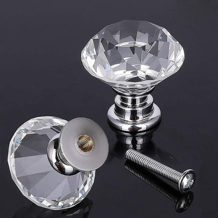 6Pcs Crystal Glass Cabinet Knobs 30mm Diamond Drawer Pull Handles Clear