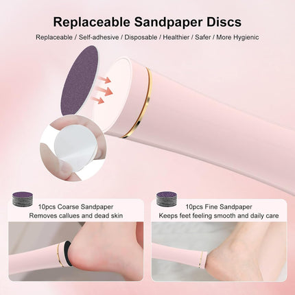 3-Speed Waterproof Electric Foot Callus Remover, Rechargeable Foot File with Sand Discs
