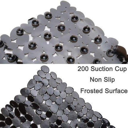 Pebble Bathtub Mat 35x16 Black Non Slip Suction Cups Drain Holes for Smooth Tubs