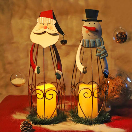 2 Pack Christmas Candle Lanterns with LED Lights Metal Santa Holiday Decor