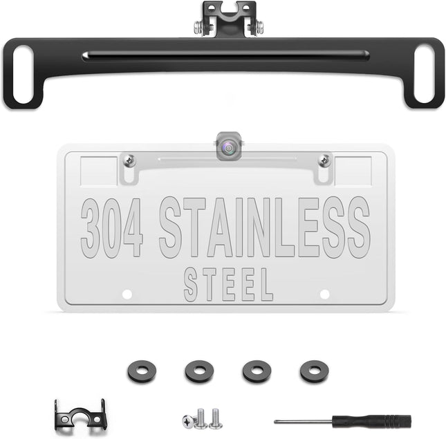 Universal Car Rear View Camera License Plate Bracket – Stainless Steel Backup Mount