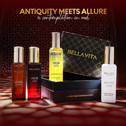 BellaVita Luxury Mini Oud Perfume Set Unisex 4 x 20ml Eau de Parfum Gift Collection