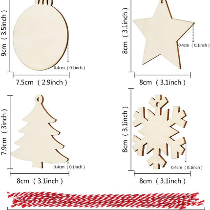 40PCS Unfinished Wooden Christmas Ornaments – DIY Craft Slices with Hanging Holes