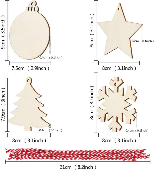 40PCS Unfinished Wooden Christmas Ornaments – DIY Craft Slices with Hanging Holes