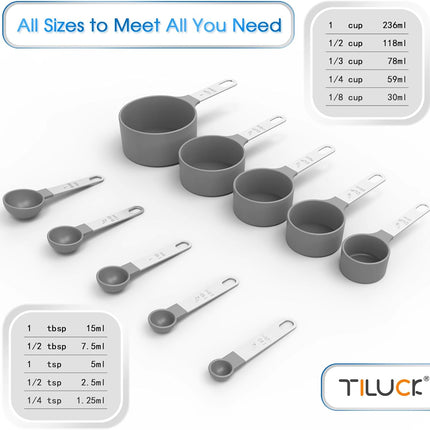 Gray Measuring Cups & Spoons Set – Stainless Steel Handle, Nesting Storage
