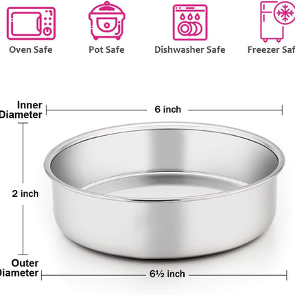 6 Inch Cake Pan Set of 3 Stainless Steel Round Baking Pans Dishwasher Safe