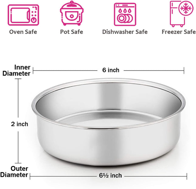 6 Inch Cake Pan Set of 3 Stainless Steel Round Baking Pans Dishwasher Safe