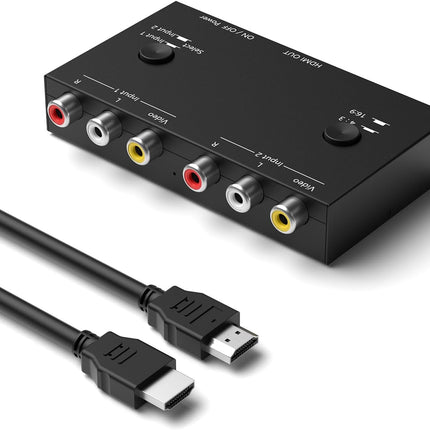 2-Port AV to HDMI Converter – Supports 16:9/4:3 for Consoles & VCR/DVD